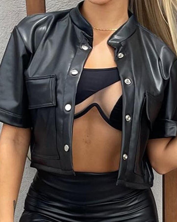 Yipinpay Decor PU Leather Short Sleeve Top & Skinny Long Pants Set Sexy set of two fashion pieces for women female outfits clothes